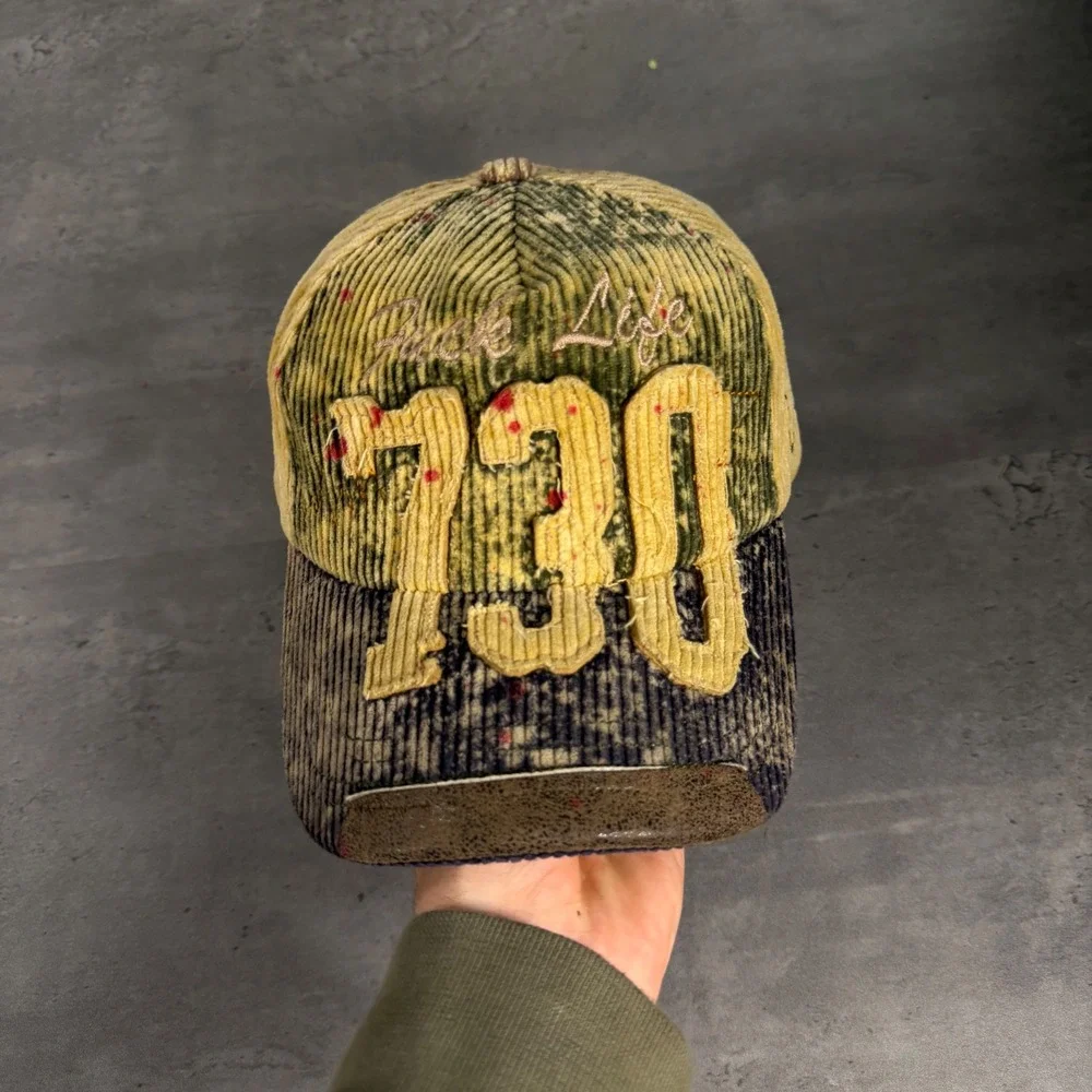 Asspizza Austin Babbitt Hat Yellow Green Navy Corduroy‎ 730 Distressed Bleached